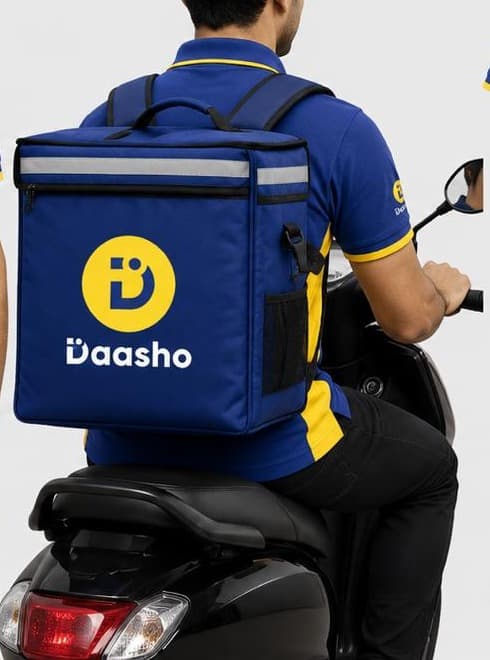 Daasho rider on a scooter carrying a branded Daasho delivery bag